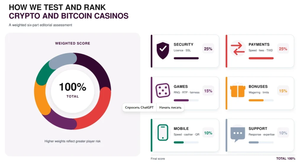 Crypto casino ranking methodology